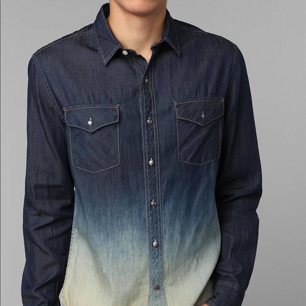 Men’s Koto Ombré Dyed Button Down Shirt Denim Cotton Men’s Sz M Long Sleeve